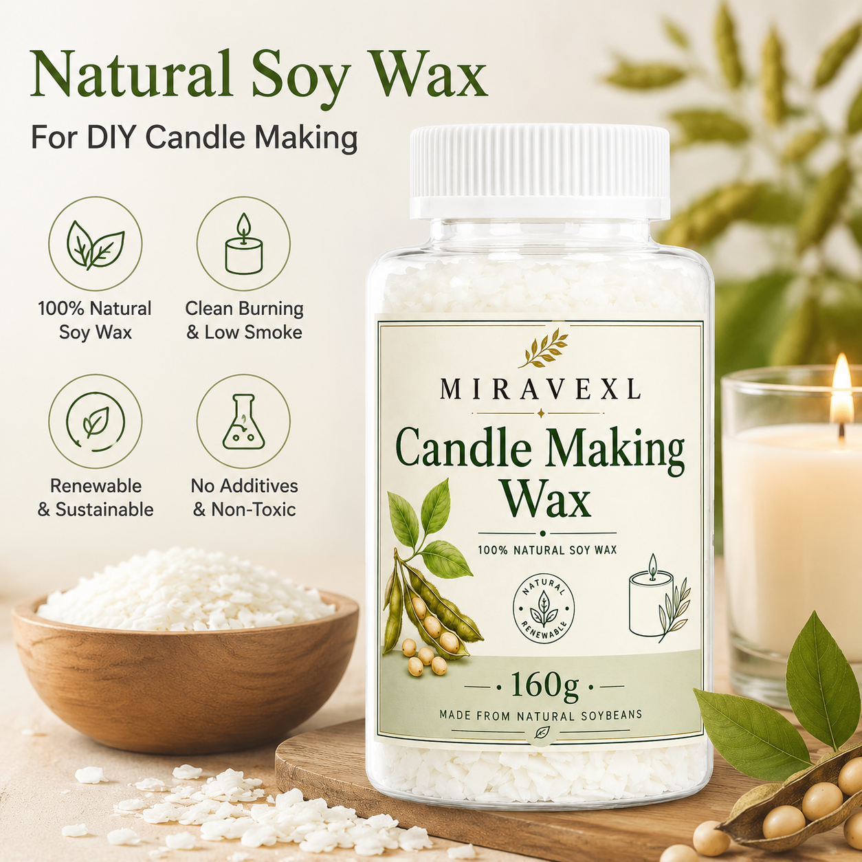 MIRAVEXL Soy Candle Wax 160g o - Soy Wax Flake 评论和价格