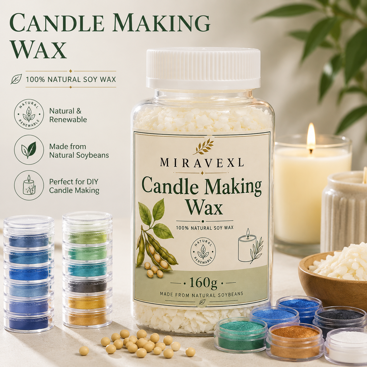 MIRAVEXL Soy Candle Wax 160g o - Soy Wax Flake 评论和价格
